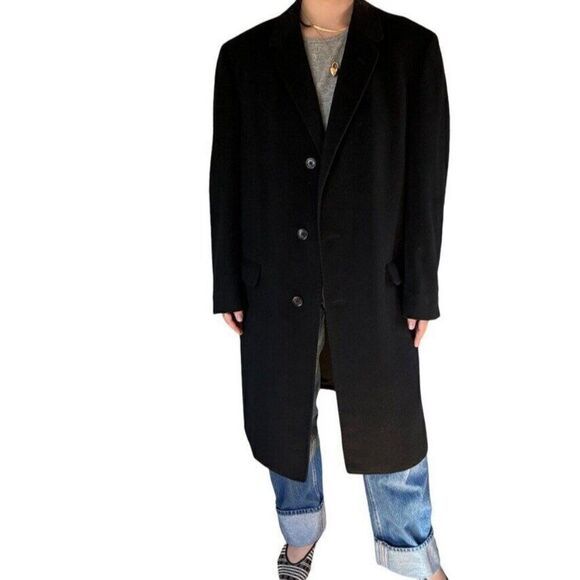 Vintage Mens Black 100% Cashmere Soft Preppy Trench Coat sz 42L - Picture 5 of 12
